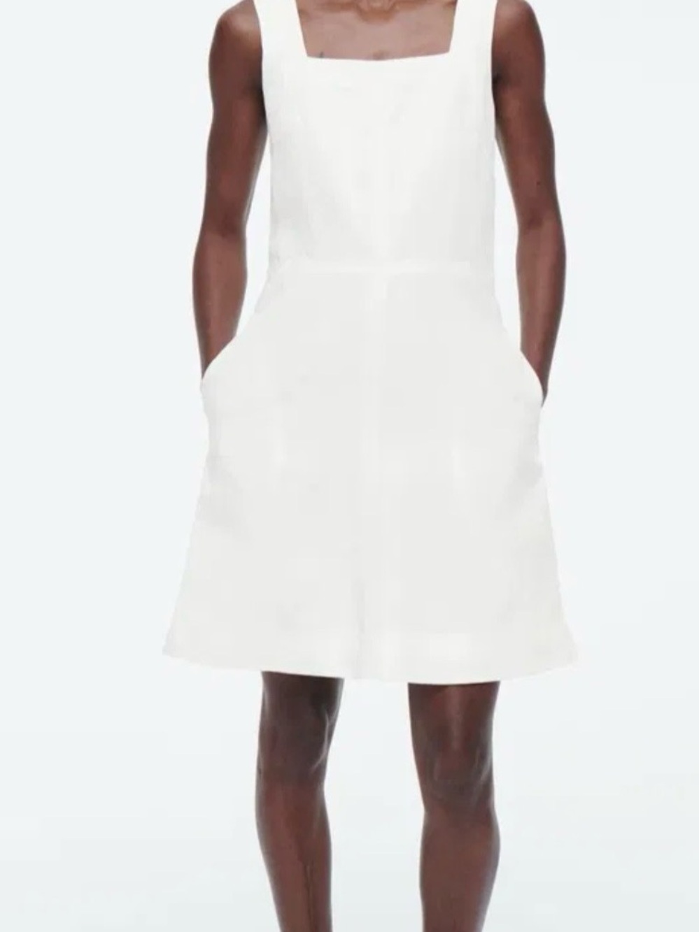 COS White Square-Neck Mini Linen Dress sz 12
